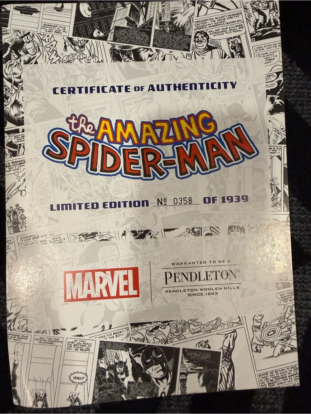 Pendleton Marvel SPIDER-MAN Limited Edition Wool BLANKET#358